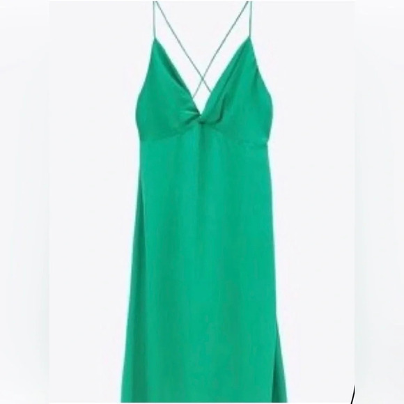 Zara Kelly Green Knotted Slip Dress Size Small - Picture 2 of 10